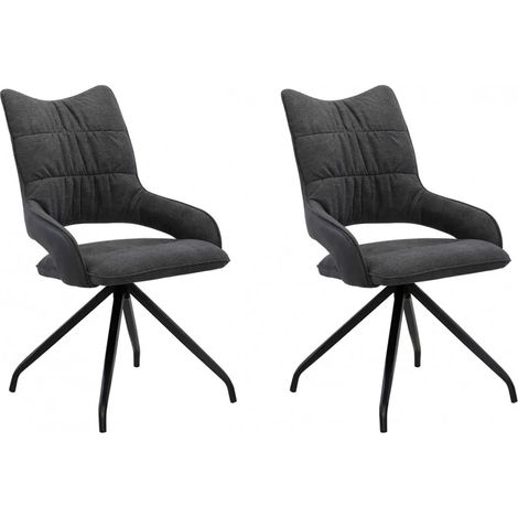 Lot de 2 chaises rotatives en tissu gris foncé et pieds métal - MELOW (1/5)