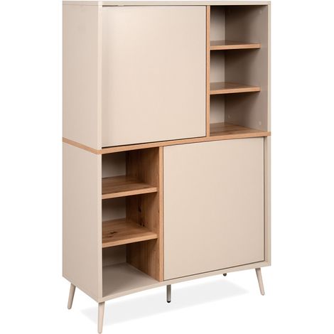 Buffet haut 2 portes 6 niches sable/effet bois Sinop