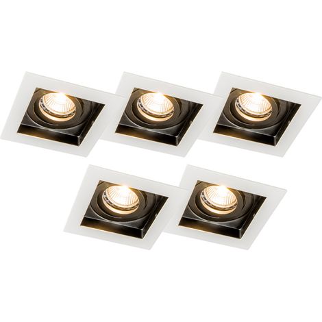 QAZQA Set of 5 Recessed Spotlights White with Black - Carree