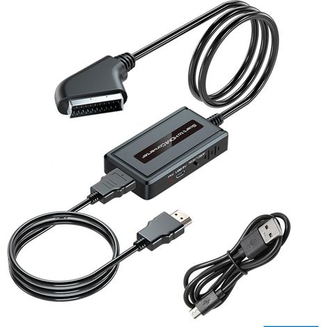 SCART-zu-HDMI-Konverter, HDMI-SCAR-T-Adapter mit HDMI- und SCART-Kabeln, SCART-zu-HDMI-Ausgangskonverter mit Unterstützung für Full HD 720p/1080p-Ausgabeumschaltung