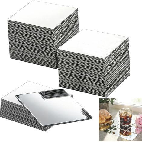 Lot de 100 miroirs adhésifs en acrylique, petits miroirs, 5 x 5 cm, autocollants mosaïques, carreaux de miroir carrés, pour salon, salle de bain, chambre à coucher, travaux manuels (argenté)
