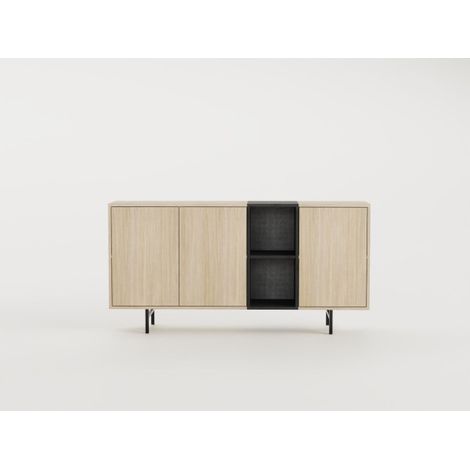 Buffet THEA – Chêne Nordic Clair & Noir – 3 portes, 2 niches – 180 x 40 x 80 cm (1/4)