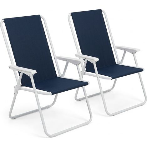 Set di 2 Sedia da Spiaggia con Spalliera Alta Blu da Giardino montagna pic nic Pieghevole Relax outdoor Esterno Leggera e Robusta in Metallo e Tessuto 52x48x86 cm per Campeggio e Mare.