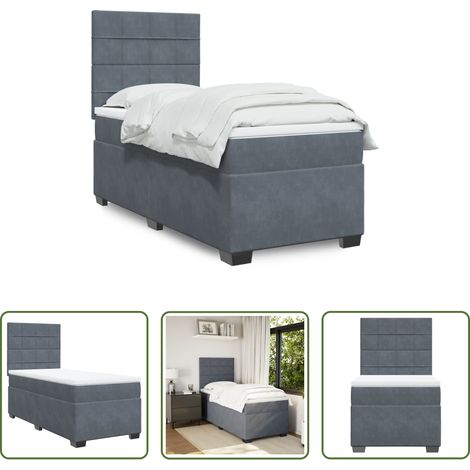 vidaXL Sommier à lattes de lit et matelas Gris foncé 90x200 cm Velours (1/5)