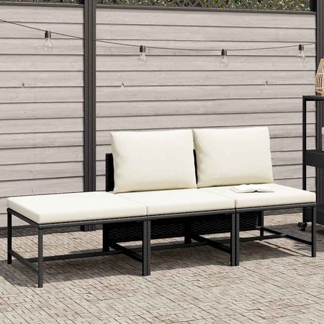 vidaXL 3 Piece Garden Sofa Set with Cushions Black Poly Rattan