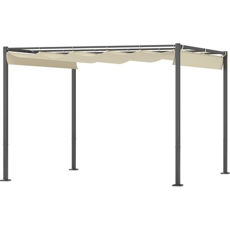 Pergola ca. 3x3m Garten Pavillon, Terrassendachung aus Metall, Gartenpavillon mit verstellbares Dach, Freistehend, UV Schutz 30+, für Terrasse und Garten, Beige