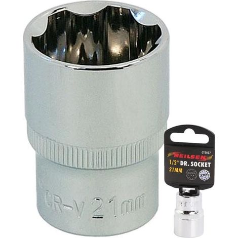Neilsen 1/2" Drive Standard Shallow Square Metric Single Socket 21mm (1/2)