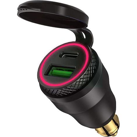 Caricabatterie da auto da 12 V, adattatore USB-C - Custodia nera con spia luminosa rossa (1/4)