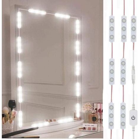 Miroir de maquillage lumineux LED de style hollywoodien, bande lumineuse LED blanche ultra-brillante de 3 mètres, commande tactile à intensité variable