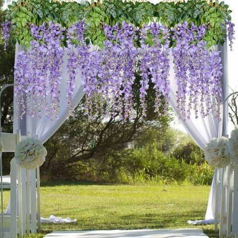 Set mit 12 künstlichen Blumen, künstliche Glyzinienranke aus Seide, Hängegirlande für Zuhause, Garten, Hochzeit, Partydekoration, künstliche Blume, 115 cm (Lila) (1/4)