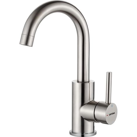 Miscelatore per lavabo G1002A con beccuccio girevole a 360°, rubinetto in ottone per acqua calda e fredda, aeratore anti-schizzo, facile installazione con tubi flessibili. (1/5)