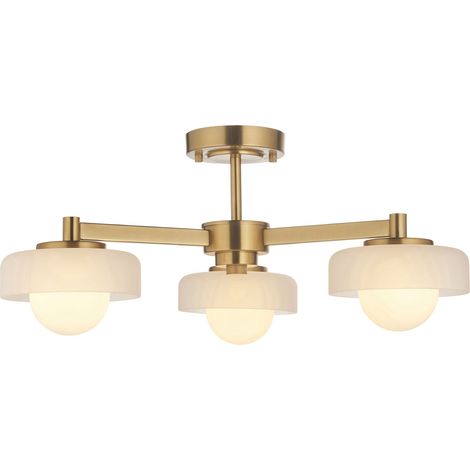 Endon Boss Plafonnier semi-encastré à bras multiples, plaque en laiton vieilli brossé avec verre givré et opale, 3 ampoules G9