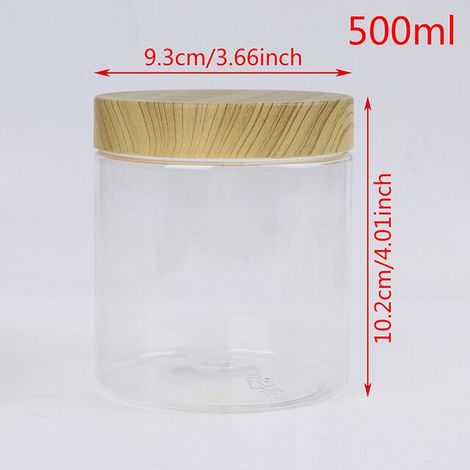 Pot transparent vide avec couvercle en plastique Imitation bois, bouteille de rangement en plastique, flambant neuf, de haute qualité,500 (1/5)