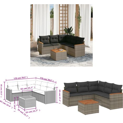 6-tlg. Garten-Sofagarnitur mit Kissen Grau Poly Rattan - Gartenmöbel - Esstisch - Lounge Set - Outdoor Möbel - Rattan Gartenmöbel - Home & Living (1/3)