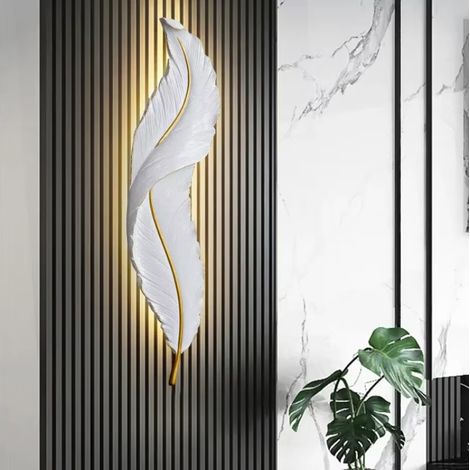 Applique murale LED créative en forme de plume, lampe de chambre simple, décoration de couloir, blanche, adaptée aux salons, lumière tricolore (1/5)