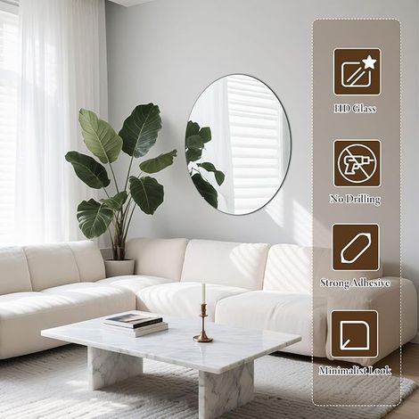 Oval Frameless Wall Mirror 40 x 30 cm - Adhesive Glass Mirror Adhesive Mirror Decorative for Bathroom, Entrance, Dressing Room (1/3)