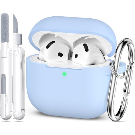 Coque Silicone AirPods 4 - 1 Unité - Bleu Ciel - Protection Chocs - Avec Porte-clés et Kit Nettoyage (1/5)