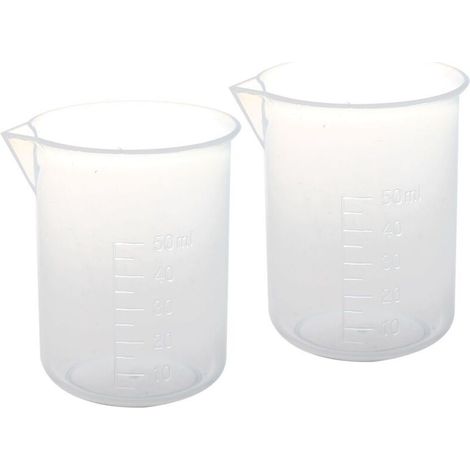 vasos medidores de plástico transparente de 50 ml para líquidos de laboratorio (1/4)