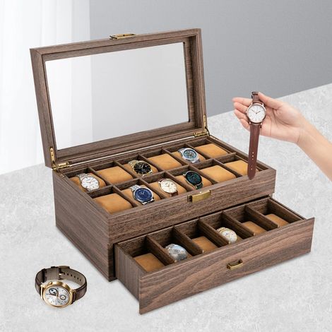 24 compartimentos para cajas de reloj, 2 niveles, caja de reloj, caja fuerte de reloj (1/5)