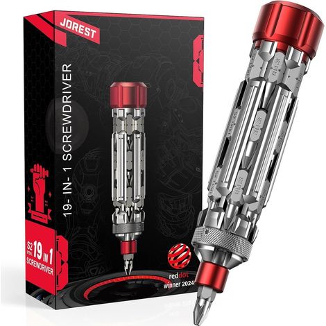 19-in-1 Schraubendreher Set mit Torx, Phillips, Sechskant Bits, magnetisch, Silber Rot (1/5)