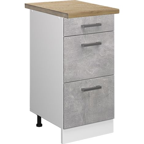 Mobiletto base per cucina R-Line, Calcestruzzo, 40 cm con cassetti, PL Rovere, Vicco (1/5)