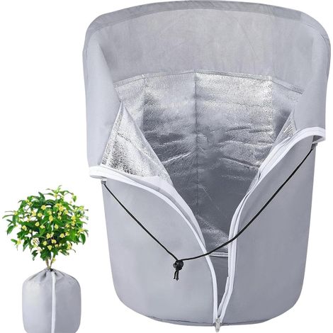 Protection hivernale pour plantes - Housse de protection contre le gel avec cordon et fermeture éclair pour plantes d'extérieur, arbres fruitiers et plantes en pot (gris) (1/5)