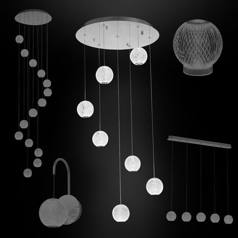 Hexim Light Pendelleuchte LED 4000K Hängeleuchte bis 2m Wandleuchte Deckenleuchte Lampen Diamant: Chrome, Pendelleuchte Rund (7 Flammig) (1/4)