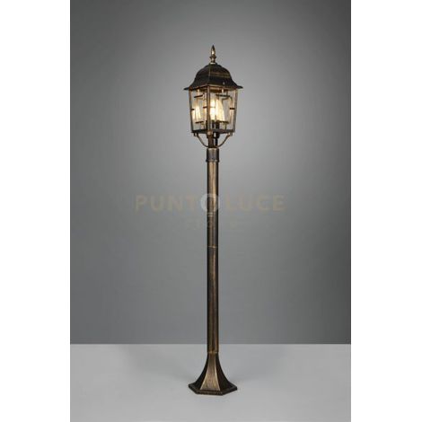 VOLTURNO PALO DA ESTERNO 4 LATI FUSIONE DI ALLUMINIO RUGGINE CON DECORO IN FUSIONE SUL VETRO E VETRO TRASPARENTE H. 100CM IP44 1 LUCE ATTACCO E27