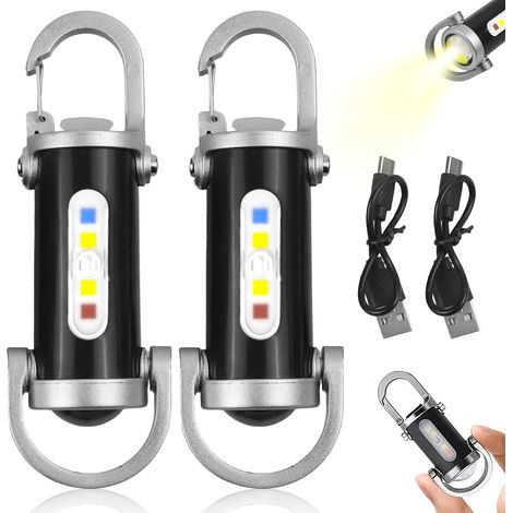 Mini lampe de poche porte-clés super lumineuse, lampe de poche rechargeable USB-C, 3 réglages de lumière, étanche, avec batterie externe, pour l'extérieur (1/5)