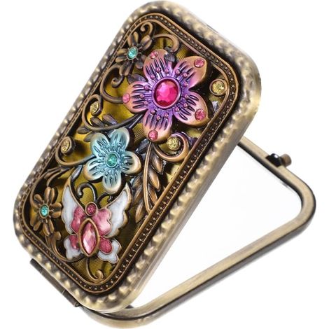 Miroir De Maquillage Rétro Pliable Double Face Miroir De Poche Vintage Portable 3.94 X 2.56 X 0.79 Pouces pour Retouches Quotidiennes Sac À Main Voyage Cadeau pour Femme (1/5)