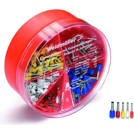 Assortiment d'embouts simples orange, blanc, jaune, rouge, bleu Weidmüller H-BOX 0,5-2,5QMM 9025900000 400 pc(s) (1/2)