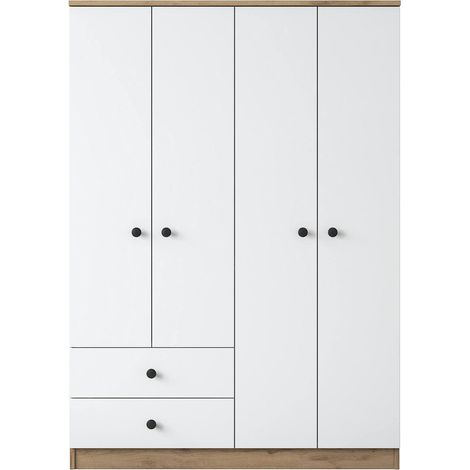 Armario Grande Acanto, Ropero Dormitorio, Barra Colgar, 2 Cajones, un Estante, 120x170h cm Nogal Marrón