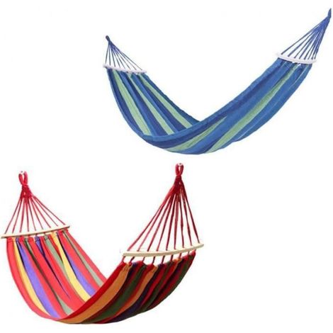 Hamac - Toile 190 x 100 cm - Structure Bois Courbé 230 cm - Pour Extérieur Jardin Camping - 1 Pièce (1/4)