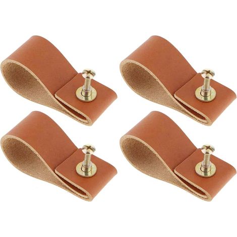 4 Pieces Leather Drawer Handle, Leather Furniture Handle, Leather Door Handle, Creative Leather Handle, For Decorating Cabinet Doors, Drawers, Door Handles (Brown) (1/5)