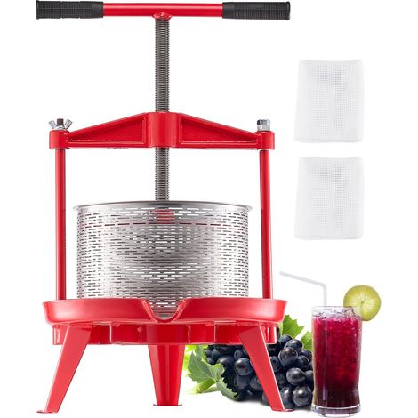 Pressoir à Fruits Manuel 9 L, Presse à Vin Panier en Acier Inoxydable, avec Poignée en T et Structure Triangulaire, Presse à Jus, Raisin, Cidre de Pomme pour la Cuisine et la Maison, Rouge (1/5)