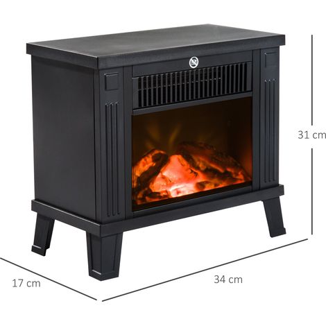 Elektrokamin Elektrischer Kamin Kaminofen Standkamin mit Flammeneffekt 600/1200W, Metall, Schwarz, 34x17x31 cm (1/5)