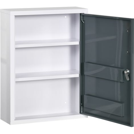 Armoire Pharmacie 3 étagères verrouillable clés acier blanc gris 40x15x53,5cm