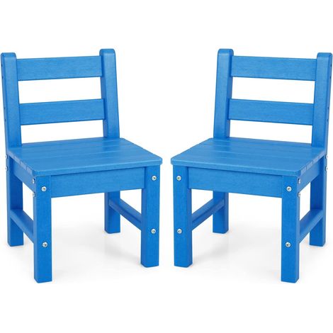 COSTWAY 2er Set Kinderstühle, aus Holz, mit Rückenlehnen zum Malen & Lesen, für Indoor & Outdoor Blau (1/5)