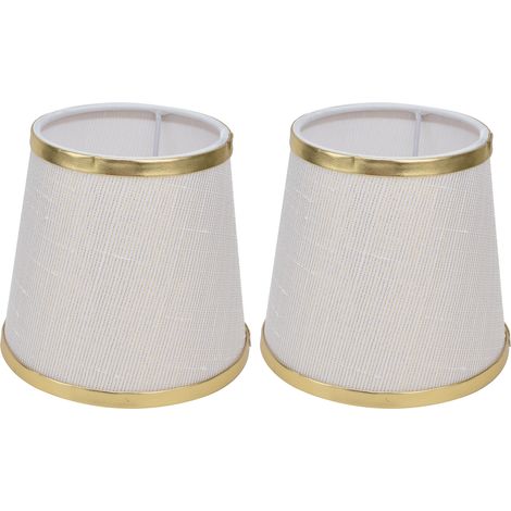 Lot de 2 abat-jour en tissu de style européen pour lustre ou applique murale à vis E14, finition beige, blanc et doré. (1/5)