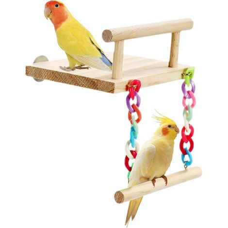 Cintre en bois naturel pour perroquets, plateforme pour oiseaux avec cintre, balançoire pour perruches, jouets d'escalade pour oiseaux, calopsittes et perruches ondulées