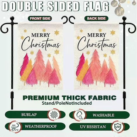 Décoration de jardin unique avec sapin de Noël et flocons de neige : drapeau de bienvenue double face pour cour extérieure (mât non inclus). (1/5)