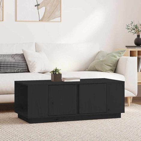 vidaXL Mesa de centro de madera maciza de pino negro 110x50x40 cm (1/5)