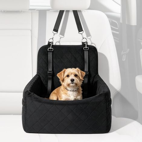 Siège Auto Chien, Siège Auto pour Chien avec Ceinture Sécurité, Poches de Rangement, Amovible, Lavable, Panier Chien, Siège Auto en Peluche pour Animaux de Compagnie, Avant et Arrière (1/5)