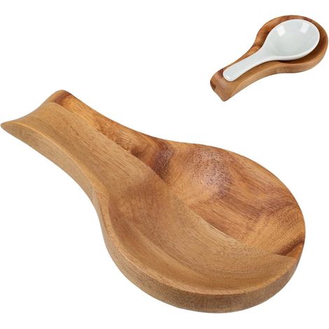 Repose-Cuillère En Bois D'Acacia Pour Comptoir De Cuisine Porte-Cuillère Rustique Pour Cuillères Spatules Et Louches Accessoire Décoratif Compact Pour Plan De Travail (1/5)