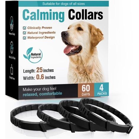 Lot de 4,Collier apaisant pour chiens, soulagement de l'anxiété, libération prolongée de phéromones pendant 60 jours, anxiété de séparation, taille de 63,5 cm, réglable, convient à tous les chiens de