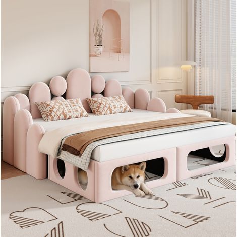 Schlafsofa 180x200 cm Rosa aus Samt mit Haustierbett und flexiblem 2-in-1-Design (1/5)
