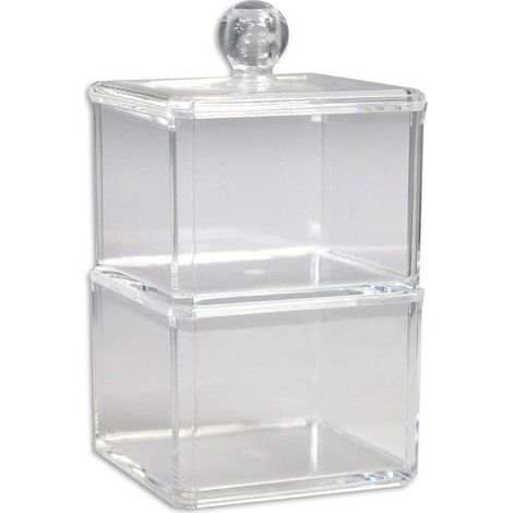 Organizer porta cotton fioc e dischetti struccanti contenitore trasparente quadrato con coperchio richiudibile doppio accessori arredo bagno (1/5)