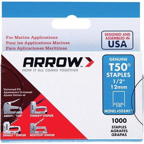 Arrow A508M1 T50M 508m Monel Staples 12mm (1/2in) (Box 1000) ARRT5012MS (1/3)