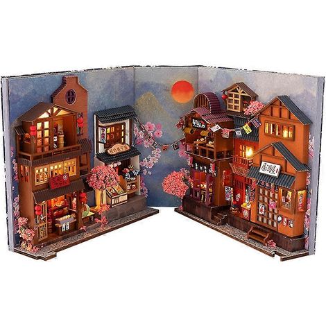 Ensemble d'étagères en bois 3D, style pub japonais, avec lumière LED, mini coin lecture à monter soi-même, plusieurs couleurs. (1/5)