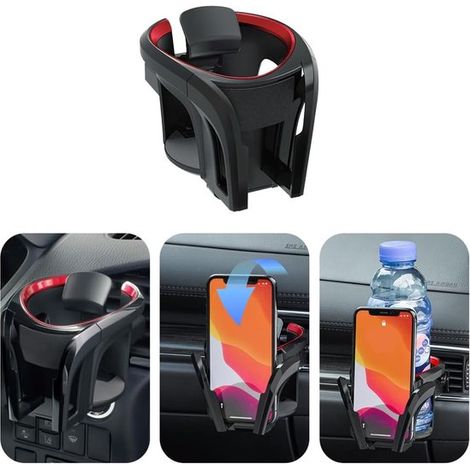Porte-gobelet universel pour voiture 2 en 1, porte-bouteille et support pour téléphone, réglable pour les grilles d'aération, accessoire de voiture rouge pour café et navigation (1/5)